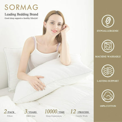 SORMAG Bed Pillows for Side Sleeper Queen Size Pillows for Bed Set of 2 Cooling Hotel Gusseted Pillows for Sleeping Down Alternative Filling Luxury Soft Supportive Plush Pillows 2 Pack 20 x 30 Inches