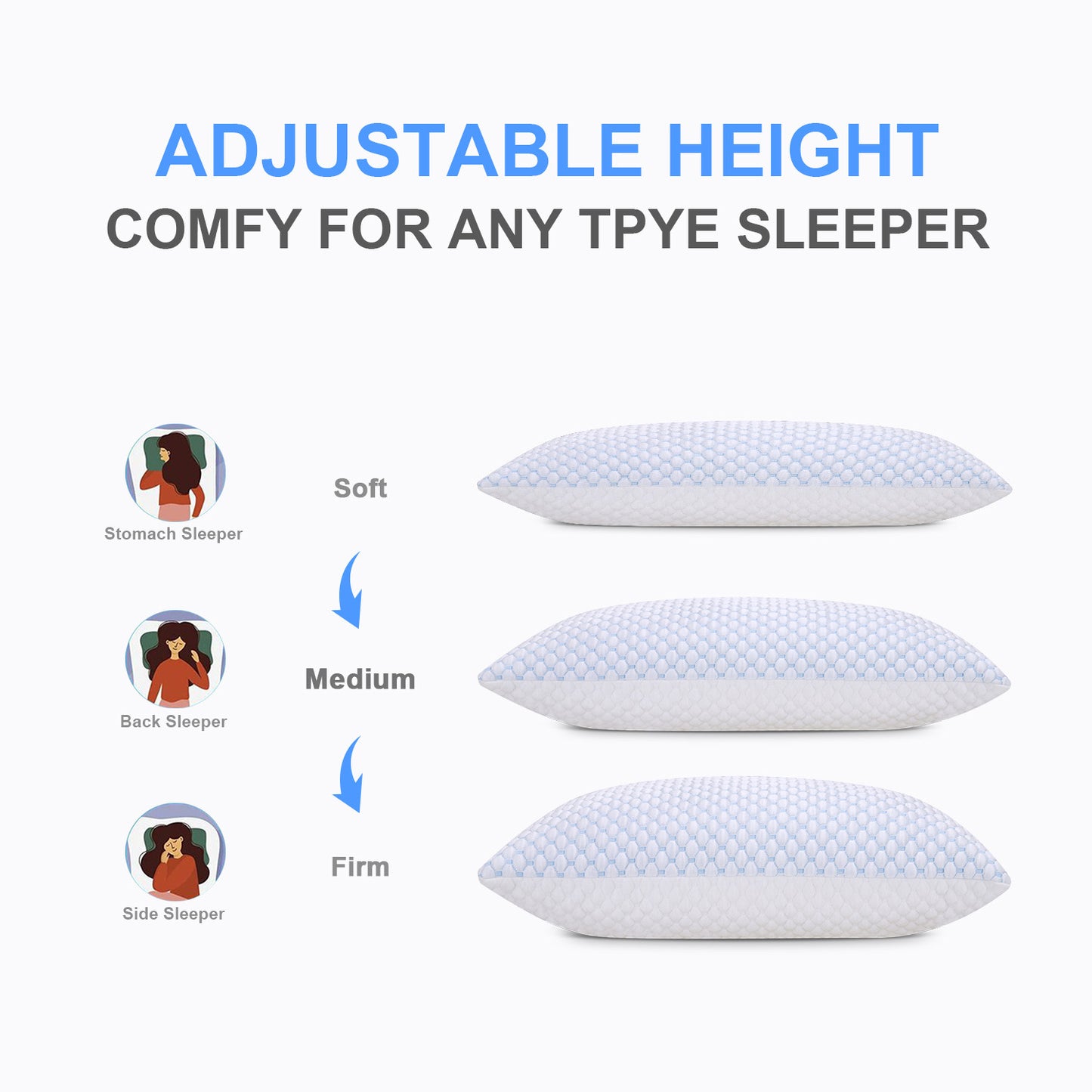 Cooling Shredded Memory Foam Bed Pillows Adjustable Firm Support Pillow for Side and Back Sleepers Luxury Hotel Foam Pillows Set of 2 Bed Pillows for Sleeping 2 Pack Standard Size 20" x 26"